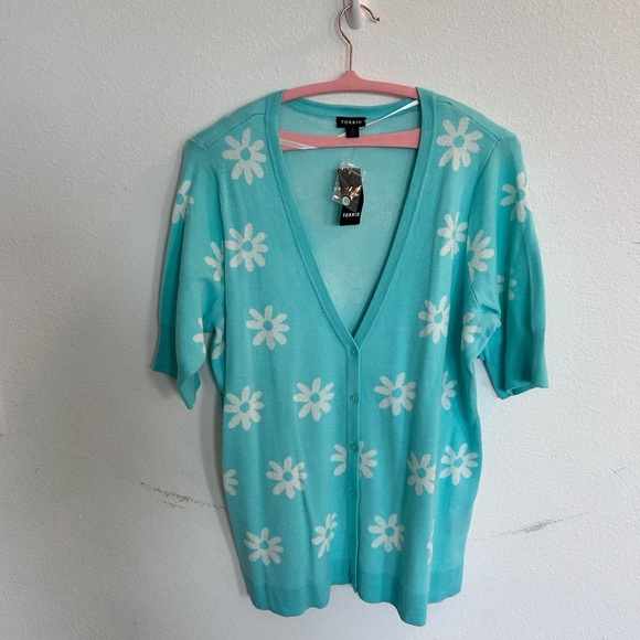torrid Sweaters - Torrid Women’s Aqua with White Daisies Cardigan 

Size 1(14-16)
NWT